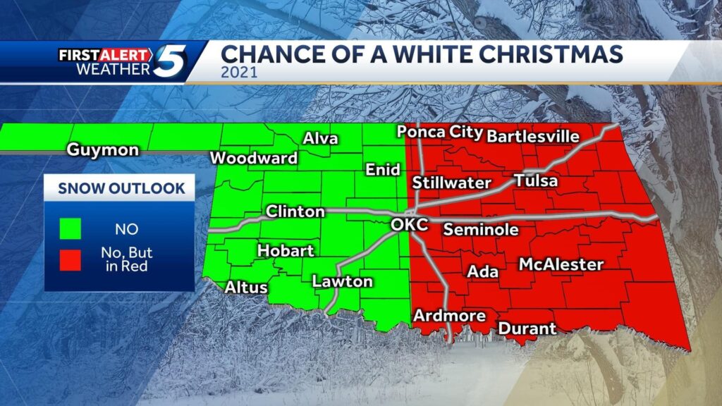 Chances of a white Christmas in Oklahoma 2021 - none 