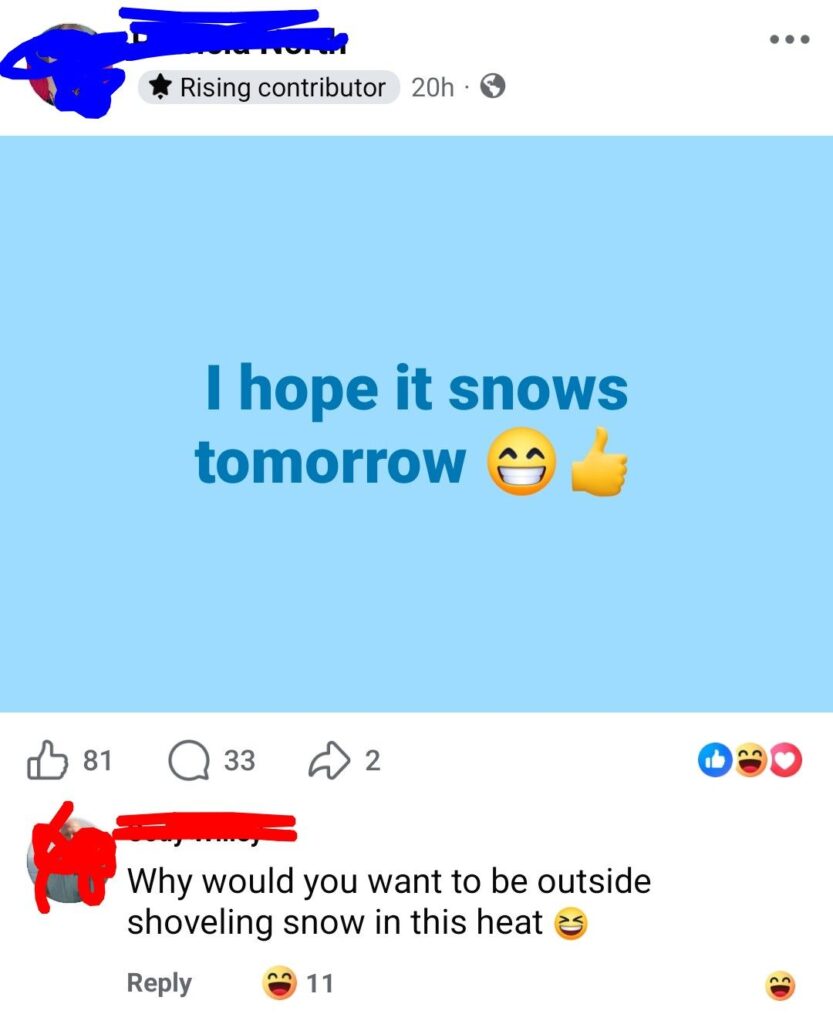 Facebook Screenshot about snow